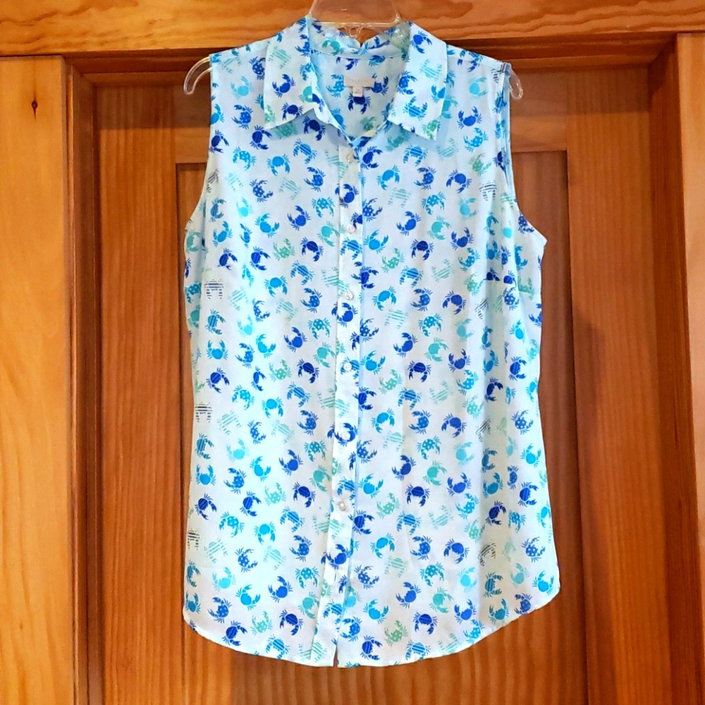 Talbots Sleeveless Blouse Crab Design
